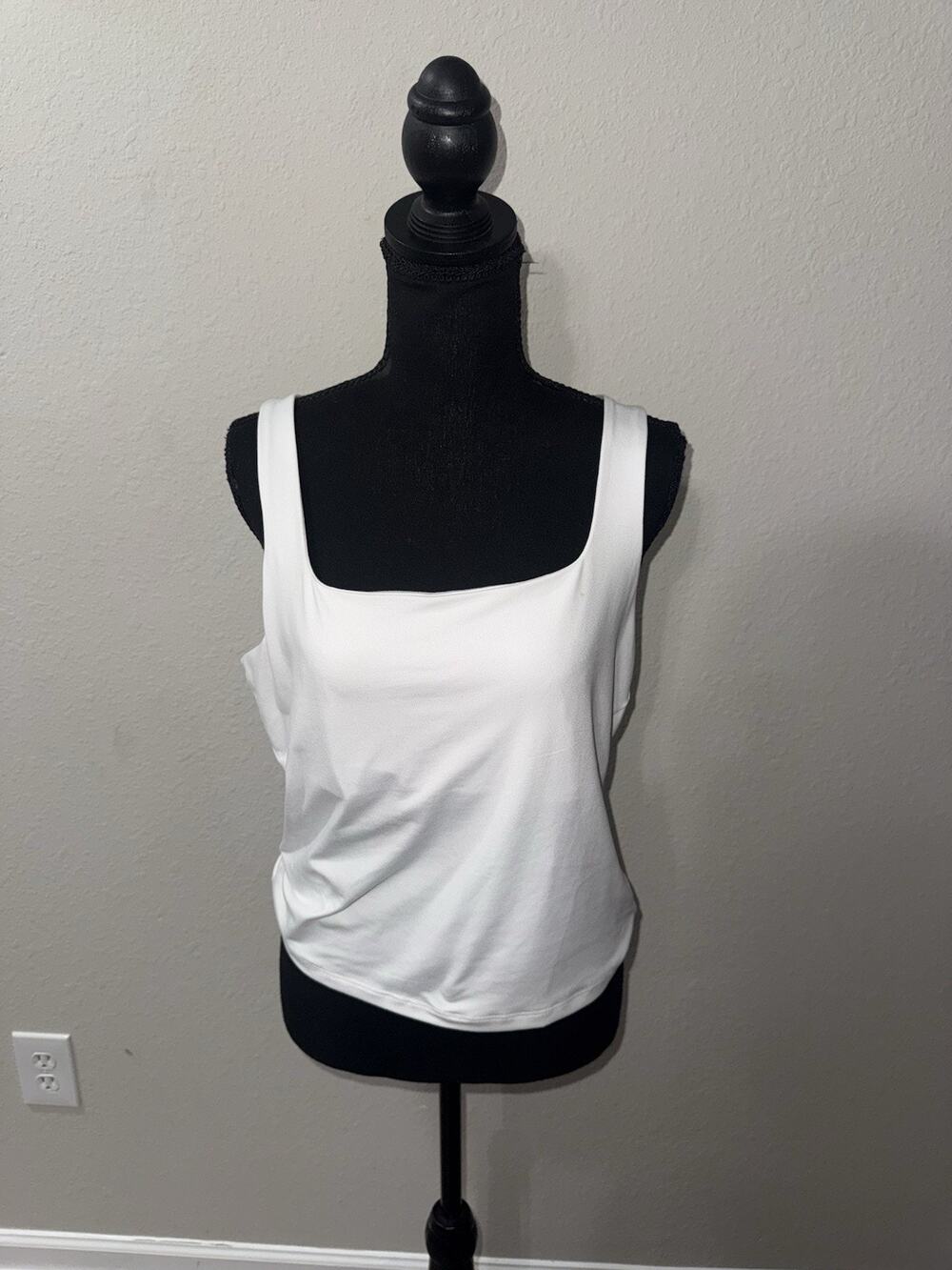 Hollister XL Long White Tank Top Square Neck Thick Strap Camisole Basic Ribbed